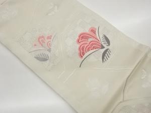 蝶に抽象花葉模様織出し名古屋帯